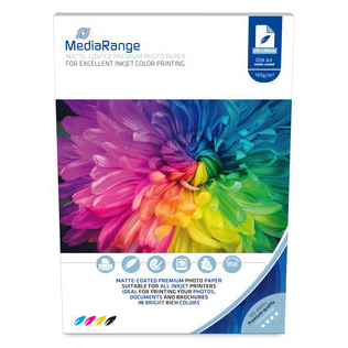 Caixa de papel fotográfico fosco ColorLok MediaRange com imagem colorida de flor.