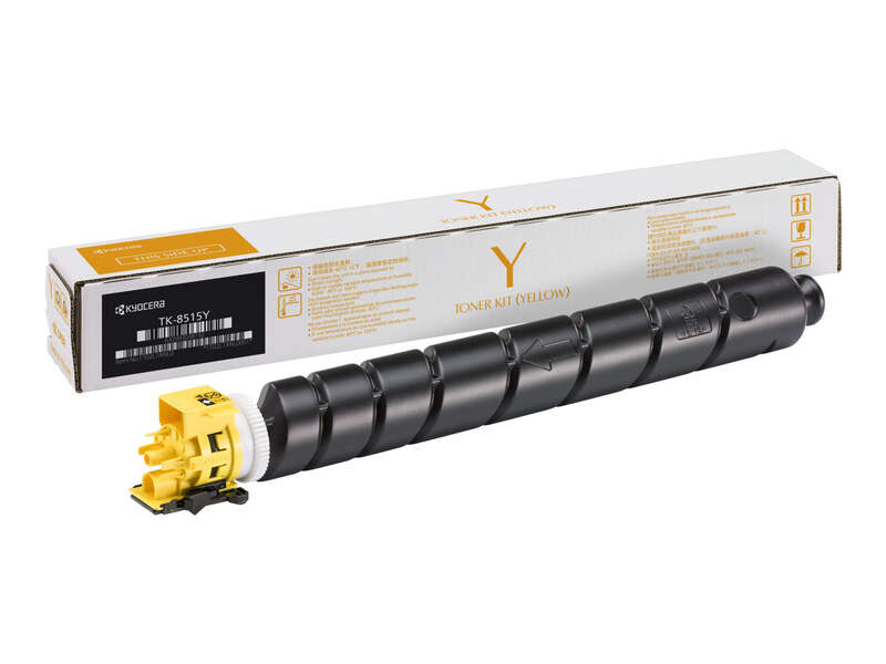 Kit de toner amarelo Kyocera TK-8515Y com embalagem e toner preto e amarelo