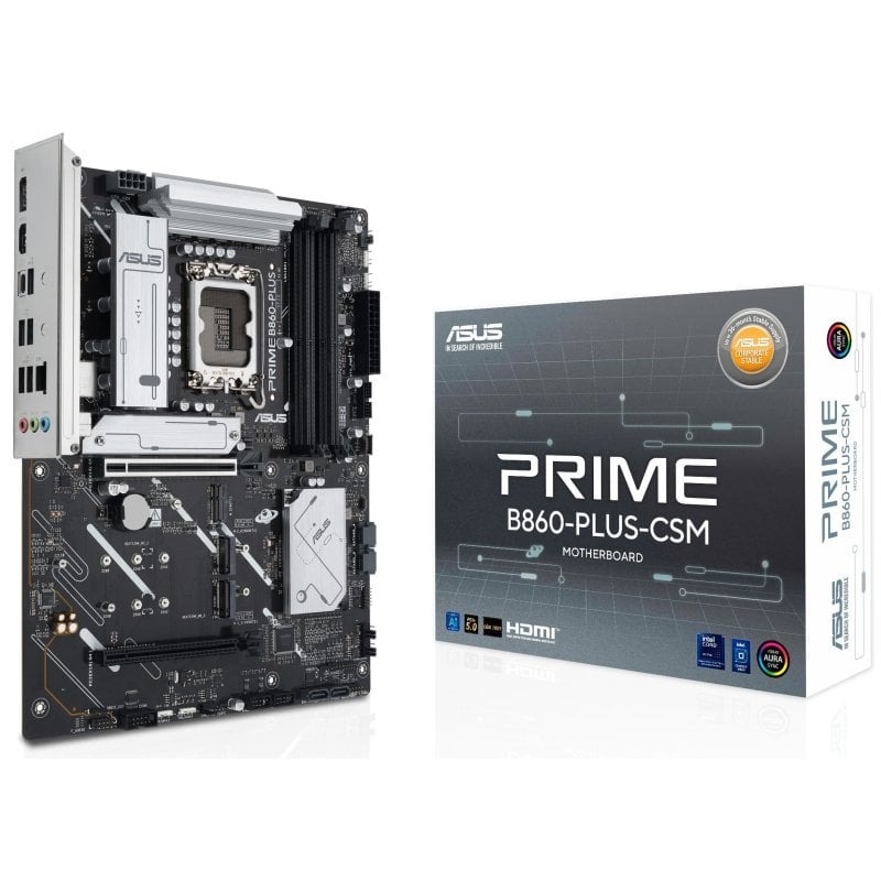 Placa-mãe ASUS PRIME B860-PLUS-CSM com caixa de embalagem ao lado