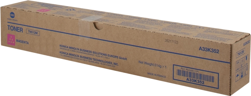 Caixa de toner Konica Minolta magenta TN512M em papelão castanho