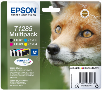 Multipack Epson T1285 com tinteiros T1281, T1282, T1283, T1284 e imagem de raposa
