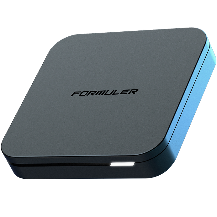 Dispositivo eletrónico preto com a palavra FORMULER e luz branca
