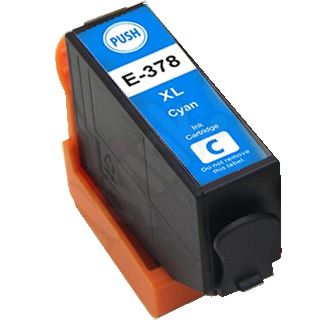 Cartucho de tinta XL cyan com etiqueta azul e suporte plástico laranja