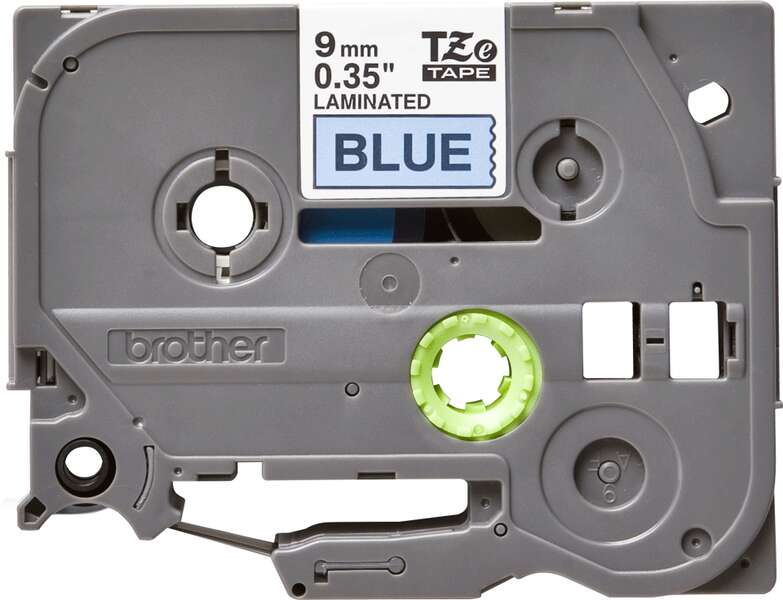 Cartucho de fita para rotuladora Brother TZe Tape azul laminada de 9 mm