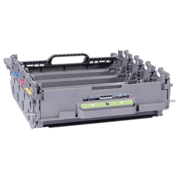 Suporte organizador cinzento para cartuchos de tinta com alça e etiquetas coloridas