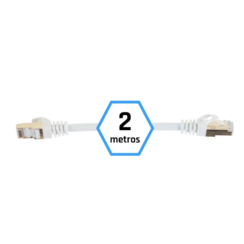 Cabo RJ45 branco com 2 metros e conectores transparentes