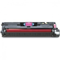 Cartucho de toner magenta para impressora, preto e vermelho, etiqueta colorida no topo