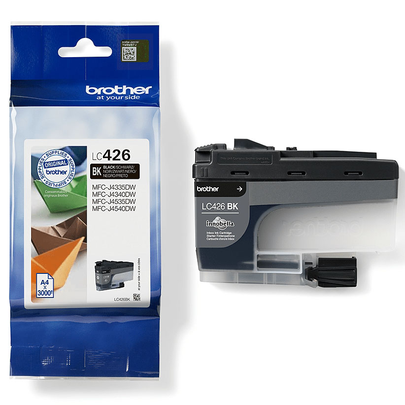 Cartucho de tinta preto Brother LC426 BK com embalagem azul e branca
