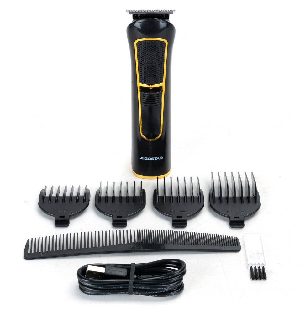 Máquina de cortar cabelo preta e amarela Aigostar com acessórios