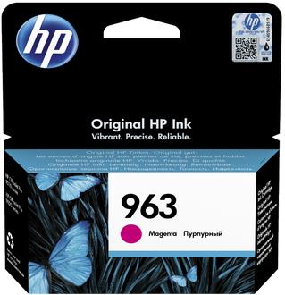 Embalagem de cartucho de tinta HP magenta 963 com padrão azul