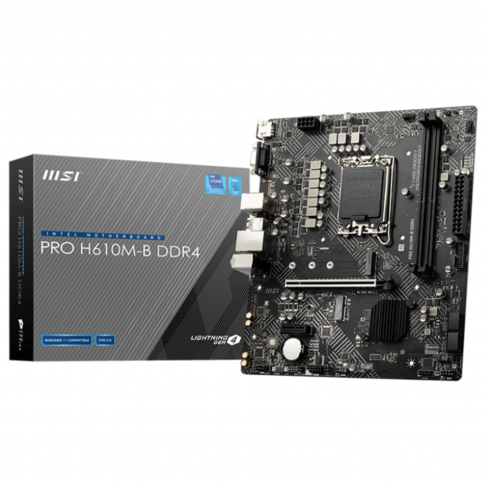 Placa-mãe MSI PRO H610M-B DDR4 com caixa cinza