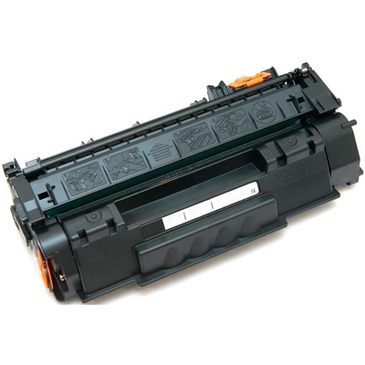 Cartucho de toner preto para impressora com detalhes em laranja