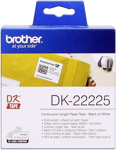 Embalagem de fita Brother DK-22225 preta sobre branco