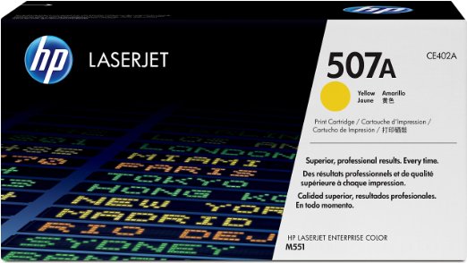 Caixa de tinta HP LaserJet 507A amarela para impressora, modelo M551
