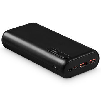 Carregador portátil preto com quatro portas USB