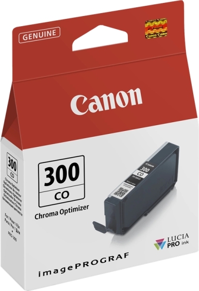 Cartucho de tinta Canon 300 CO Chroma Optimizer em embalagem vermelha e branca