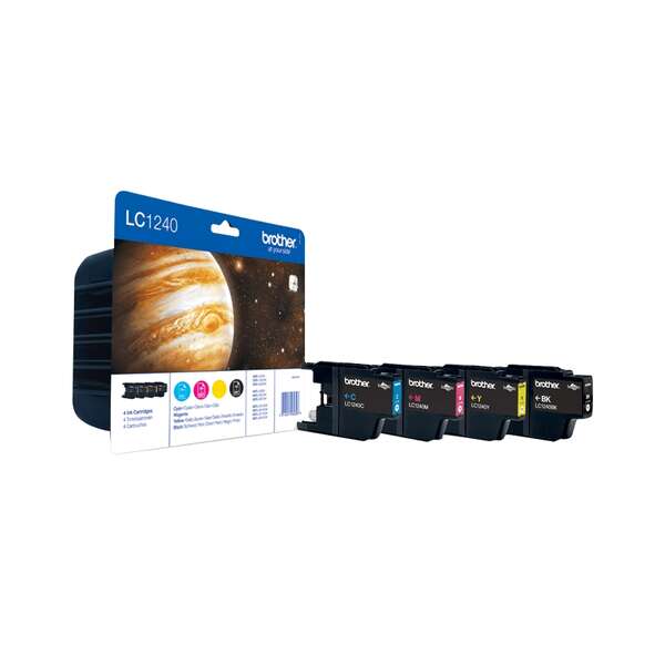 Kit de tinteiros Brother LC1240 com embalagem azul e imagem de planeta