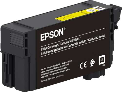Cartucho inicial de tinta Epson preto com etiquetas e texto impresso