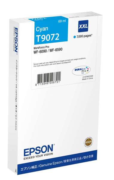 Embalagem branca de tinta Epson T9072 cyan para impressora