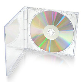 Estojo transparente para CD aberto com disco dentro
