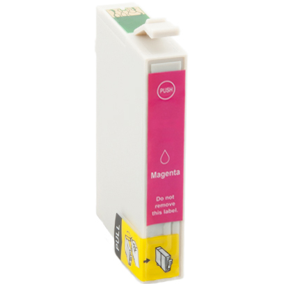 Cartucho de tinta magenta para impressora com etiquetas rosa e amarela