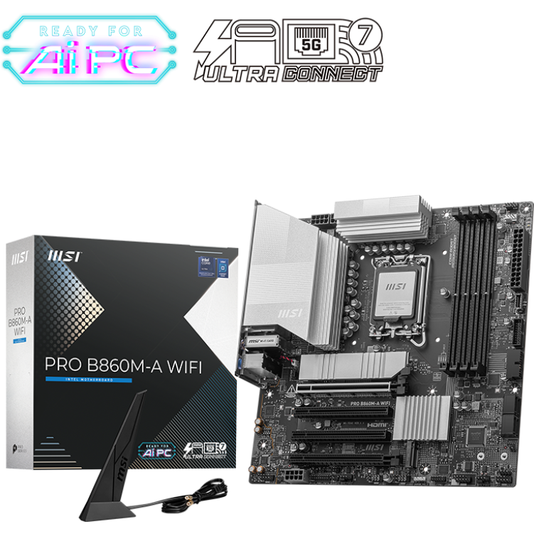 Placa-mãe MSI PRO B860M-A WIFI com embalagem, antena e cabo