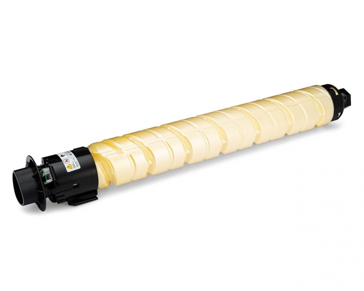 Toner de impressora amarelo cilíndrico com estrutura preta numa extremidade