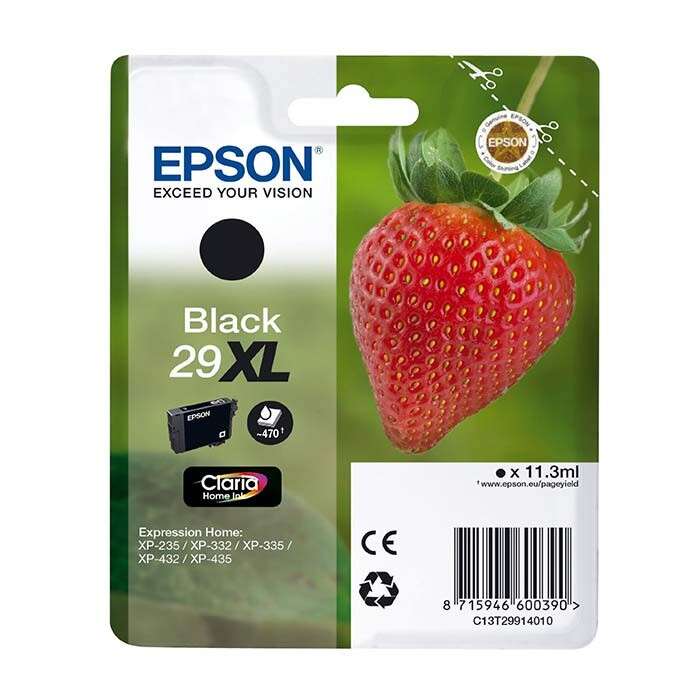 Embalagem de tinteiro preto Epson 29XL com imagem de morango