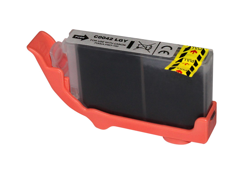 Cartucho de tinta preto para impressora com suporte plástico vermelho.