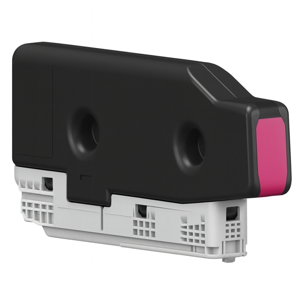 Cartucho de tinta preto, cinzento e rosa em fundo branco