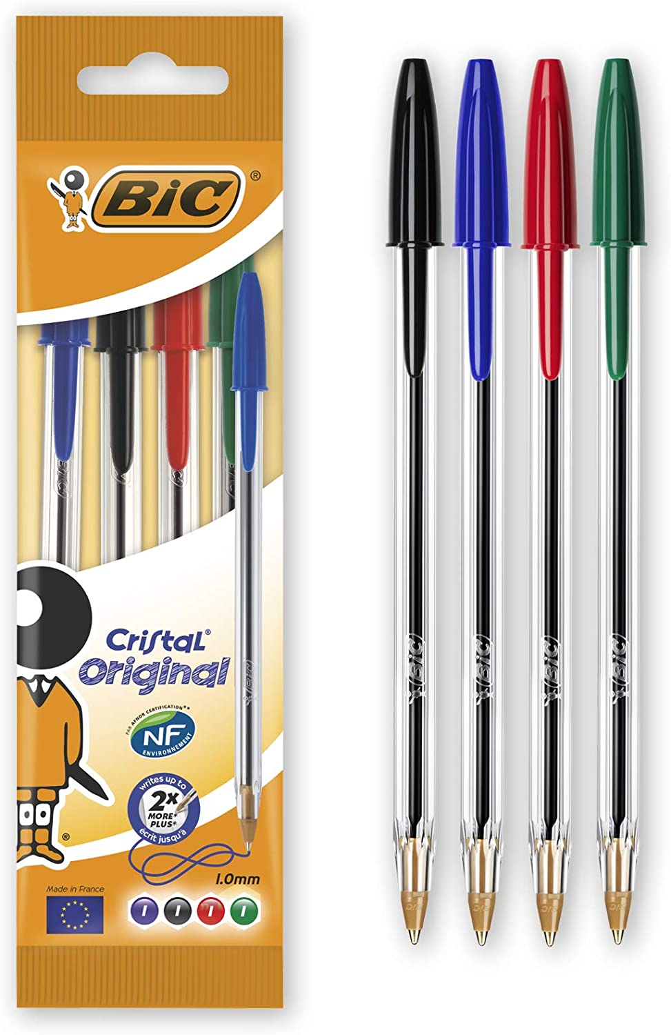 Conjunto de quatro canetas Bic Cristal Original coloridas embaladas