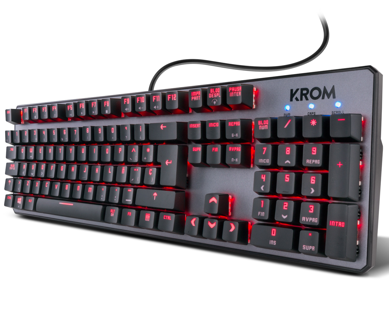 Teclado mecânico KROM preto retroiluminado a vermelho