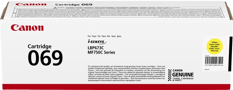 Embalagem de cartucho Canon Cartridge 069 para impressora i-SENSYS LBP673C MF750C Series, cor amarela