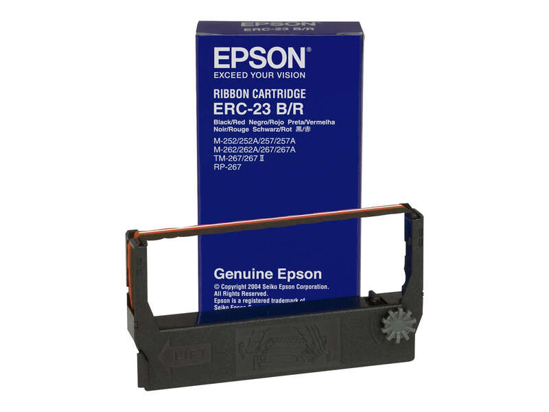 Cartucho de fita Epson ERC-23 B/R preto e vermelho com caixa azul