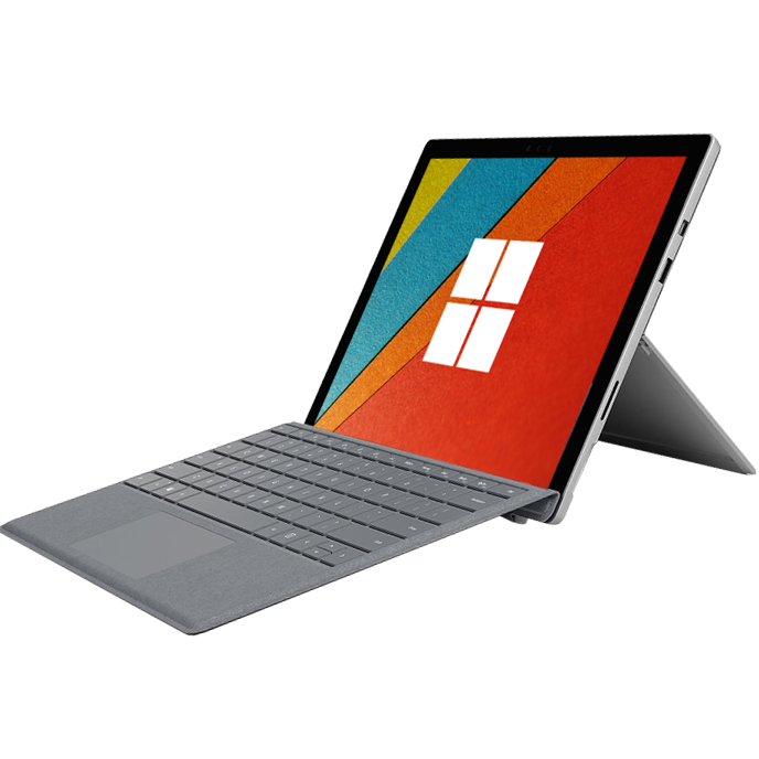 Computador portátil Microsoft Surface cinzento com ecrã colorido e logótipo Windows