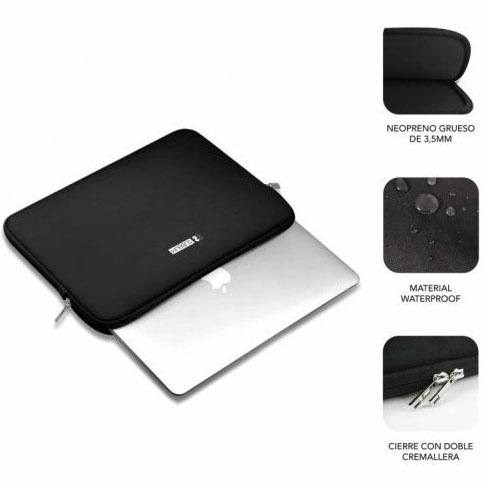 Mala preta para portátil em neopreno com fecho duplo