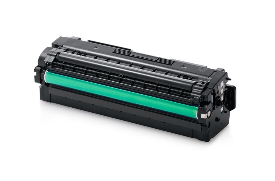 Toner para impressora preto com cilindro verde em fundo branco