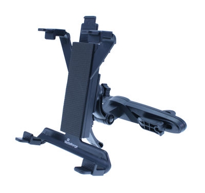 Suporte para tablet ou telemóvel em plástico negro com almofadas antiderrapantes