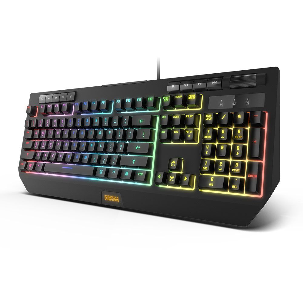 Teclado preto RGB com teclado numérico e teclas multimédia KROM