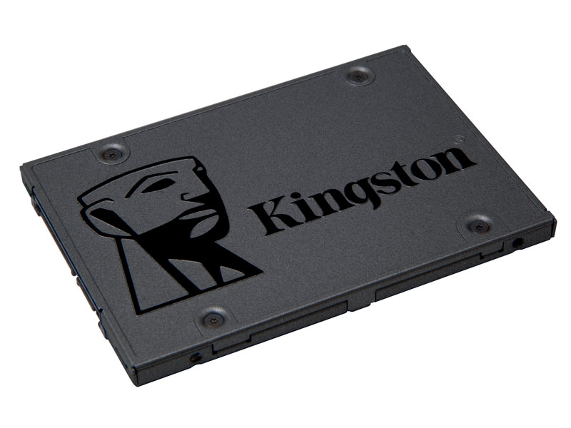 Disco SSD Kingston preto com logótipo e texto Kingston