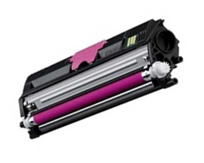 Toner de impressora com rolete magenta e detalhes em preto e rosa