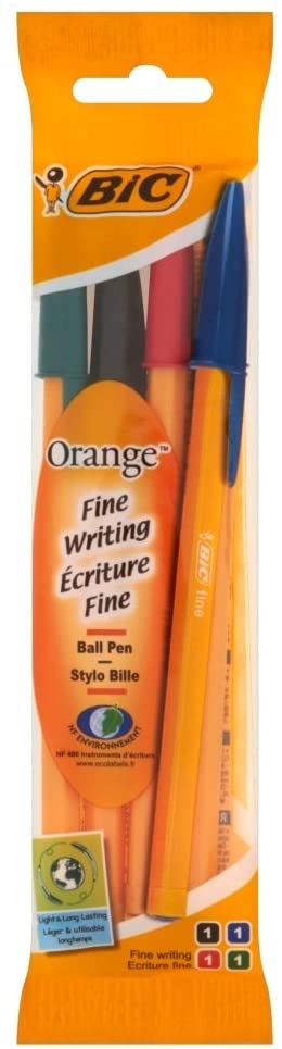 Conjunto de canetas esferográficas BIC Orange com escrito Fine Writing e envase laranja