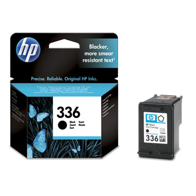 Cartucho de tinta HP 336 preto com embalagem preta e azul com borboletas azuis