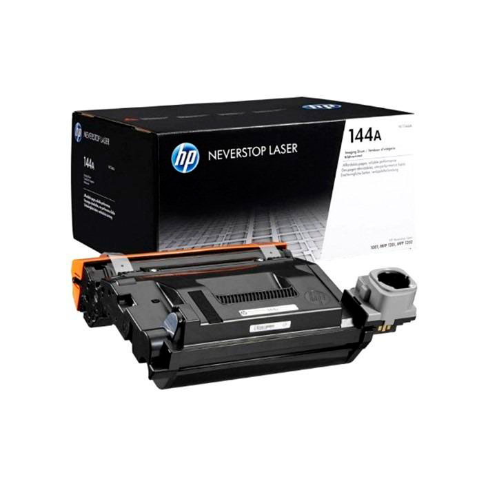 Cartucho de toner HP preto com caixa preta com texto NEVERSTOP LASER e 144A