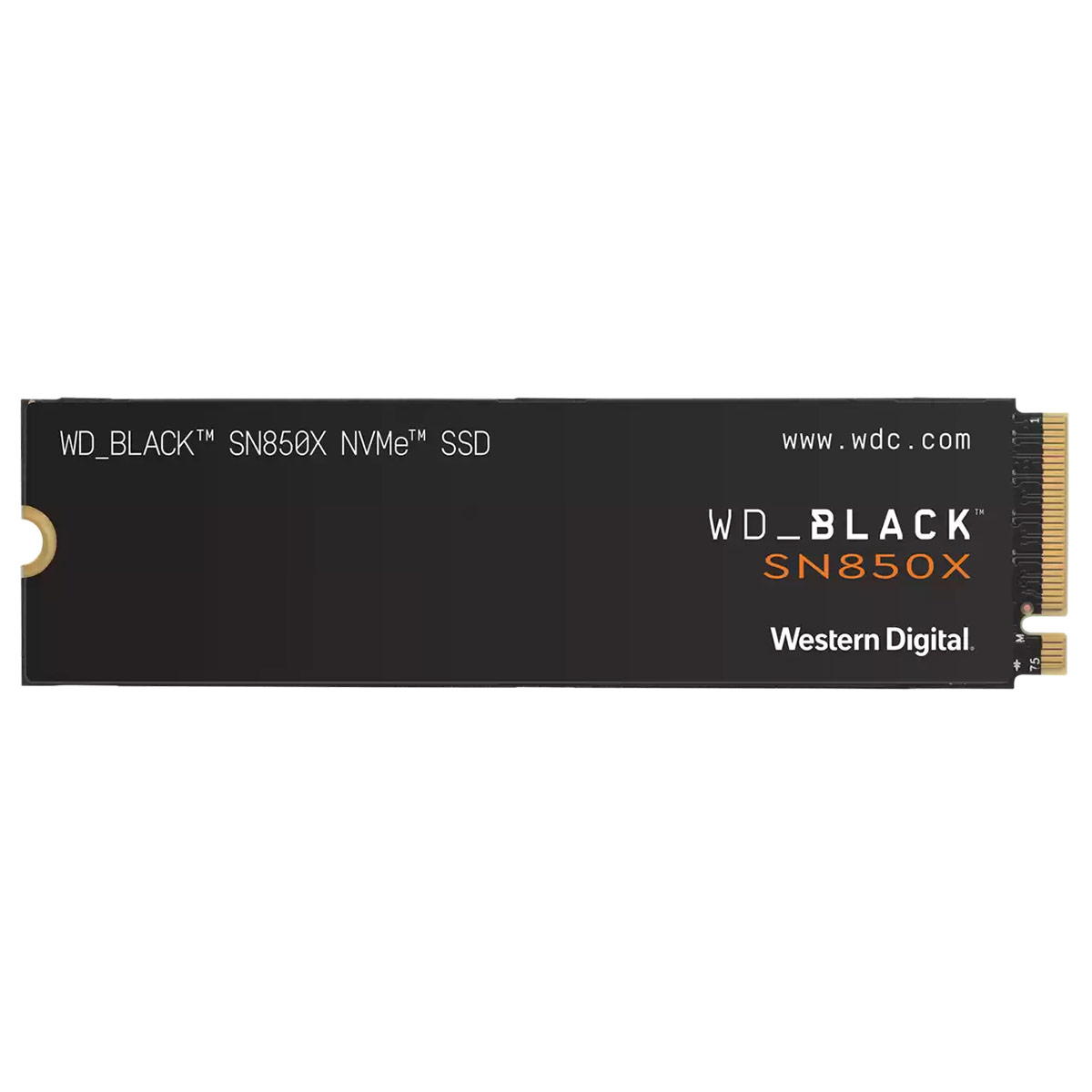 SSD WD_BLACK SN850X NVMe M.2 preto com texto branco e laranja