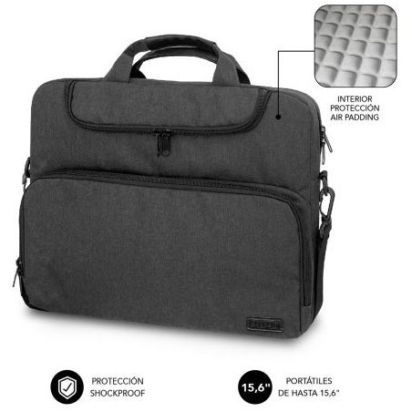 Mala para portátil preta com proteção acolchoada e vários bolsos