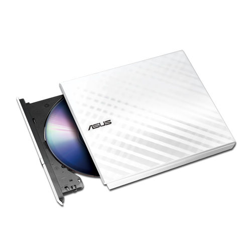 Leitor externo de DVD Asus branco com disco