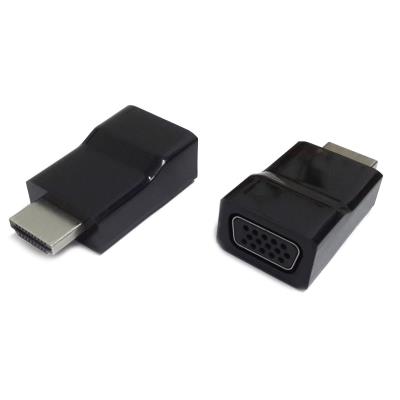 Adaptador HDMI para VGA preto compacto com conector macho HDMI e fêmea VGA