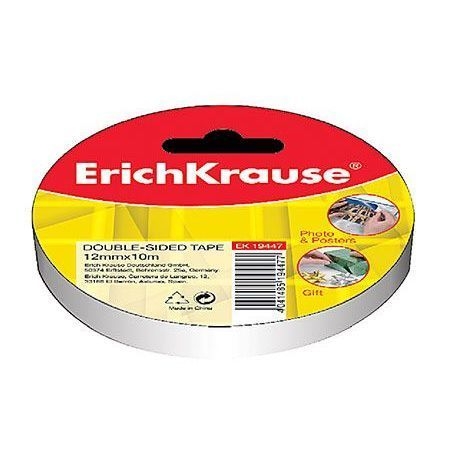 Rolo de fita dupla-face ErichKrause com embalagem vermelha, amarela e branca