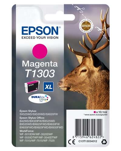 Embalagem tinteiro Epson Magenta T1303 XL com imagem de veado